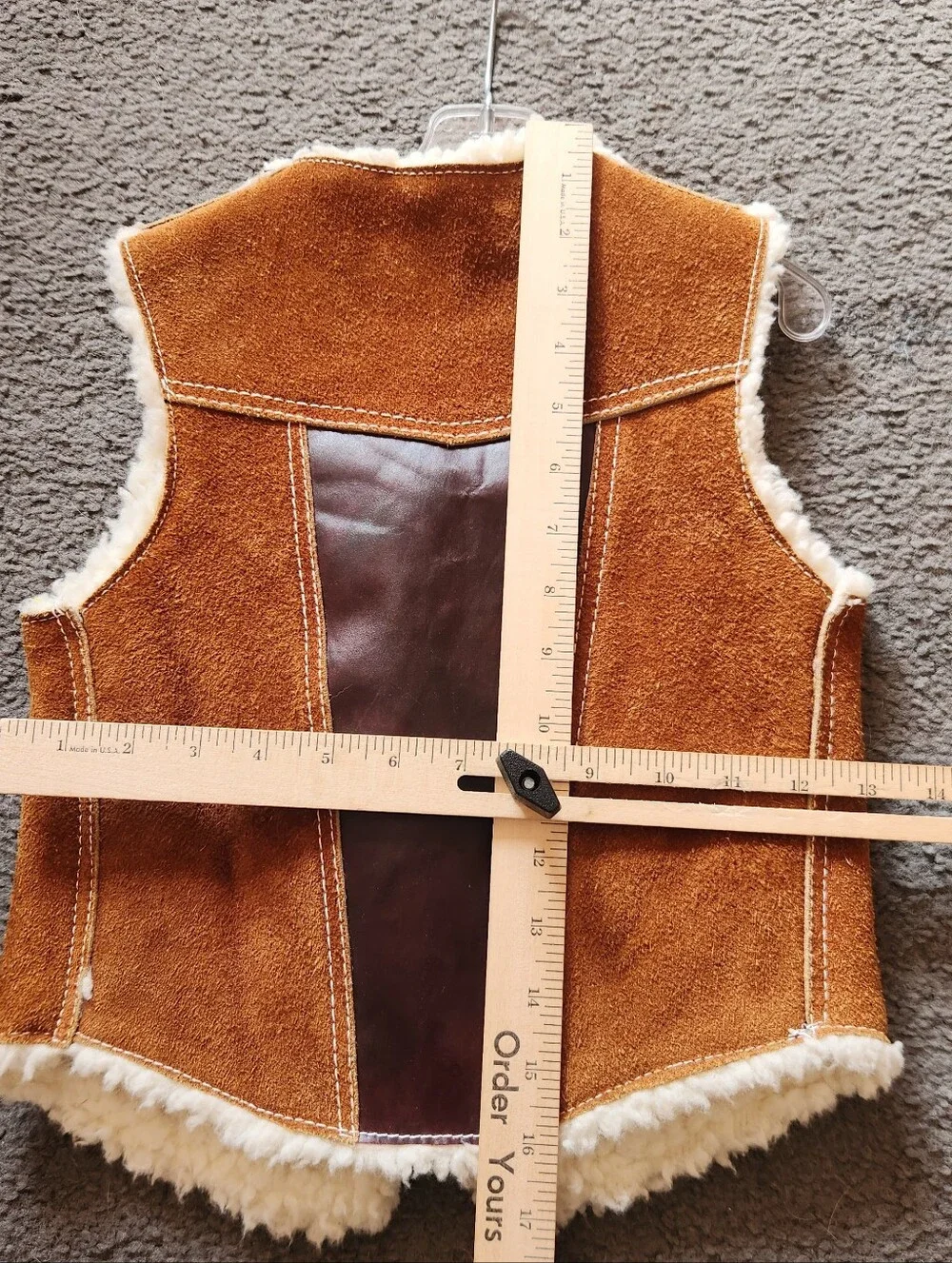 Genuine Leather Kids Vest Size 8 Brown Fleece Lined Western Cowboy Rodeo Vintage
